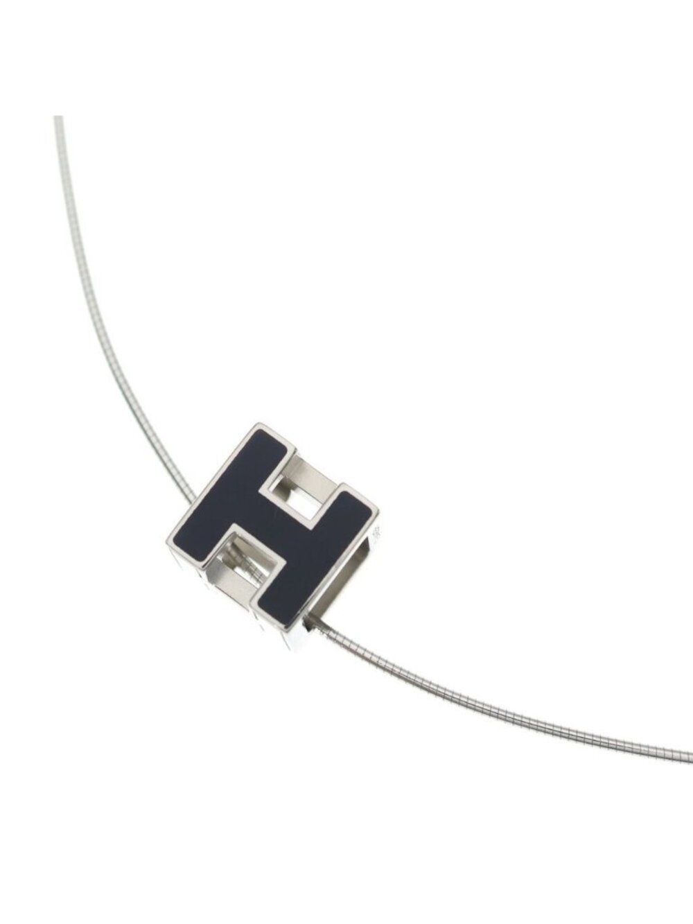Hermes Cage D'h Cube Necklace Metal Silver Flack